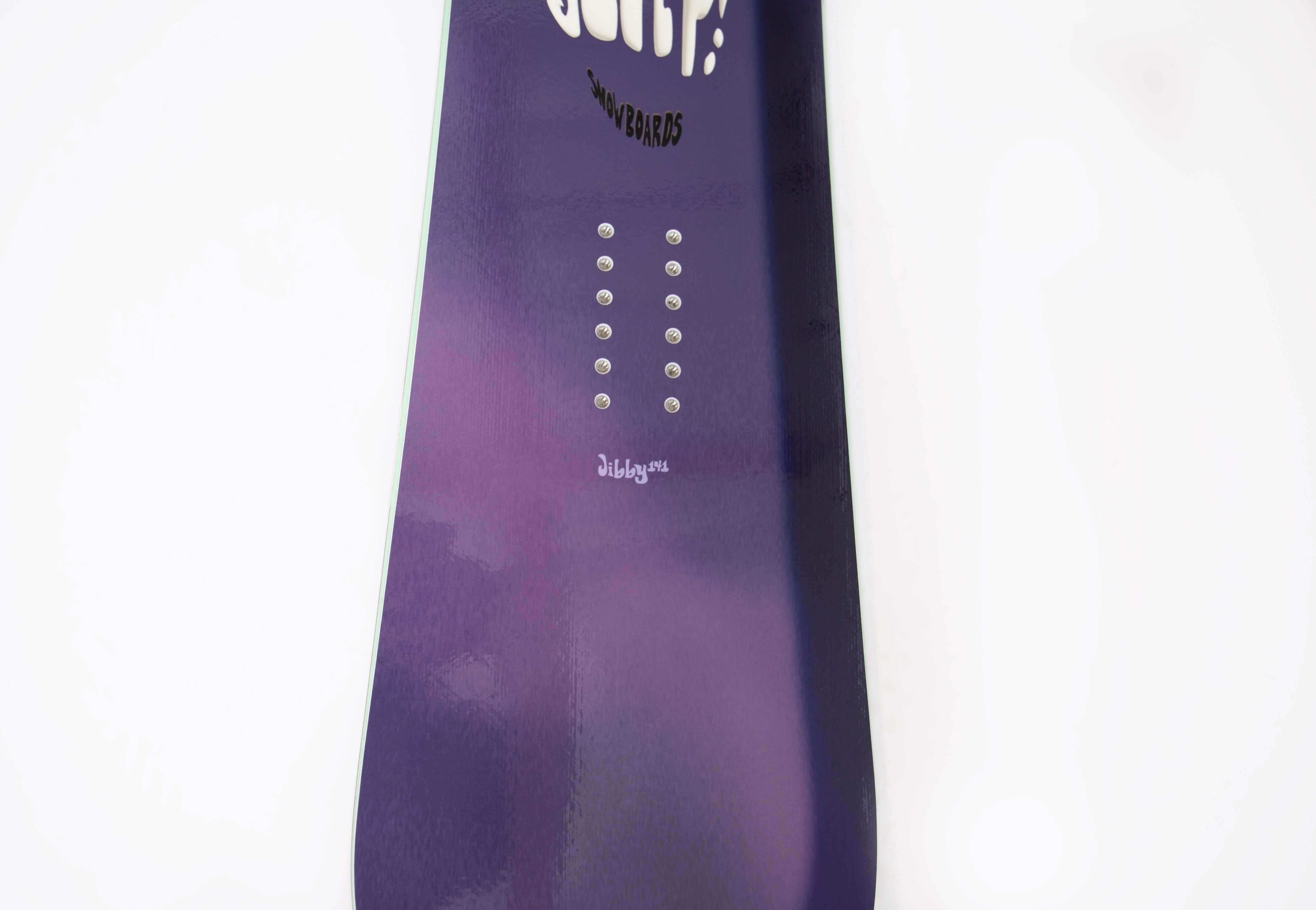 Sleep Jibby Snowboard 141, purple design, twin-tip all-mountain freestyle board by Sleep Snowboards.
