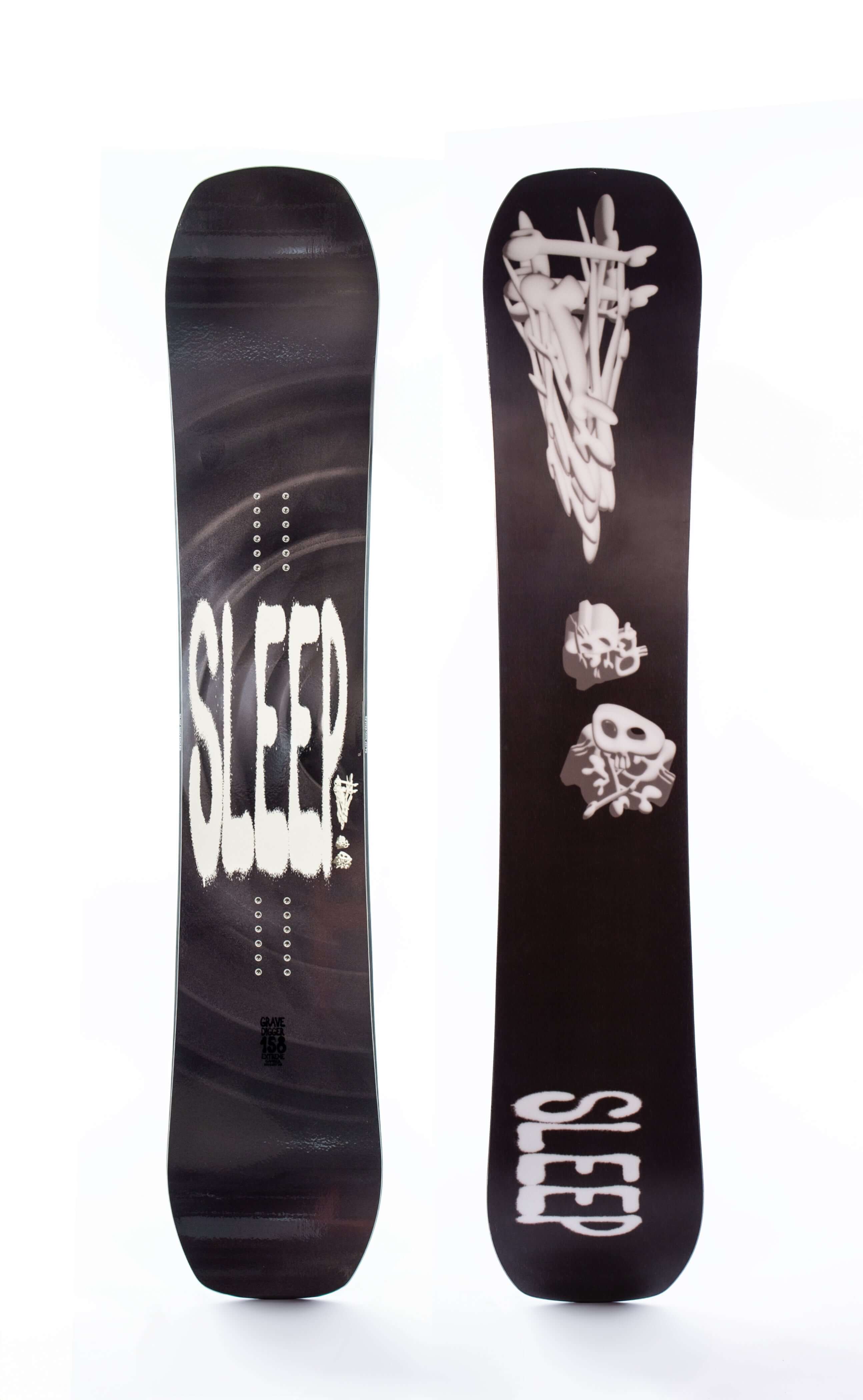 SLEEP Grave Digger Snowboard 158 featuring twin-tip design for all-mountain freestyle, with striking graphics and advanced core technology.