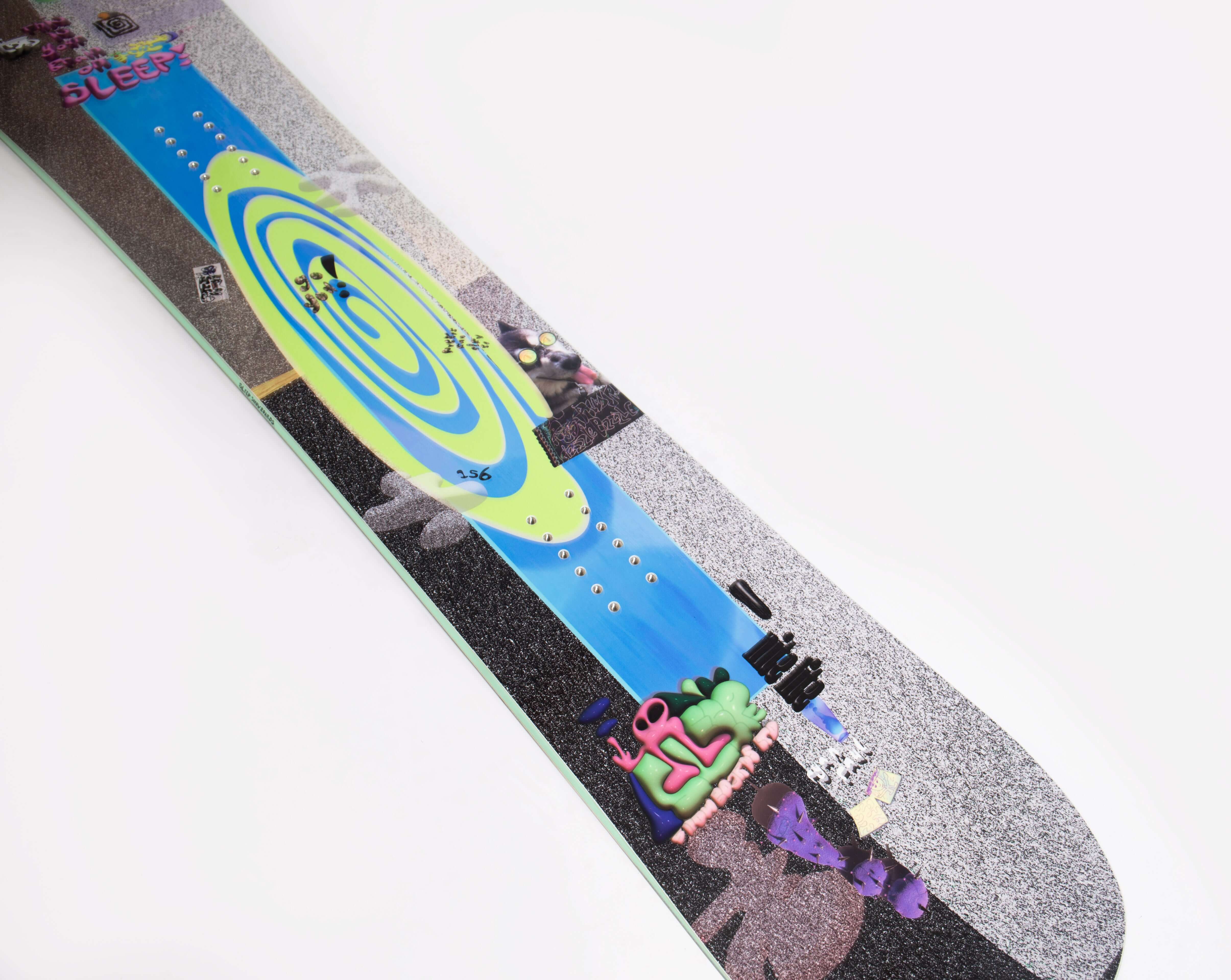 SLEEP Ryan Paul NiteLite Pro Snowboard 156 with colorful freestyle design, showcasing performance for terrain parks and urban snowboarding.