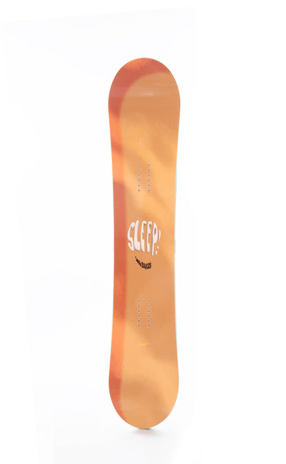 Sleep Jibby Snowboard 147 in orange, showcasing a twin-tip freestyle design for all-mountain performance.