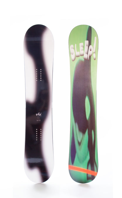 SLEEP LEDGE x RP PRO SNOWBOARD 150 with vibrant graphics, ideal for street and park, featuring flexible and durable design.