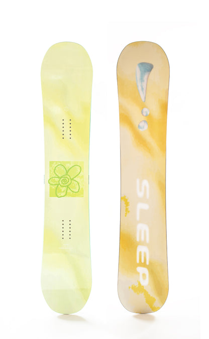 "Sleep Life Vacation Snowboard 152 with vibrant design and true twin shape for extraordinary snowboarding experiences"