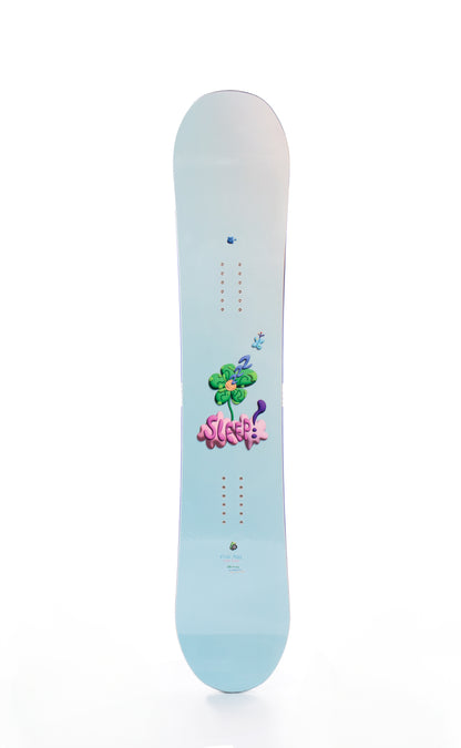 Pink Cloud Pro Mini Snowboard 135 with colorful art by Ryan Paul, perfect for young all-terrain freestyle riders.